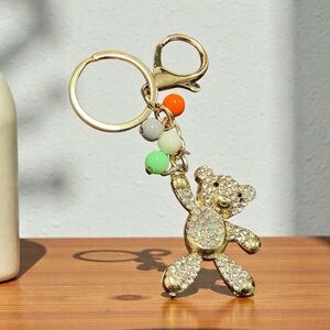Gold Crystal Bear Key Holder Bag Charm NWT
